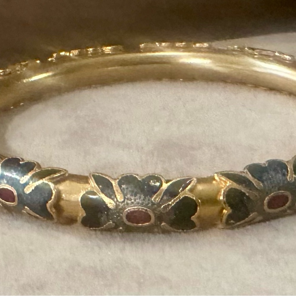 Elegant Gold and Blue Floral Bangle
